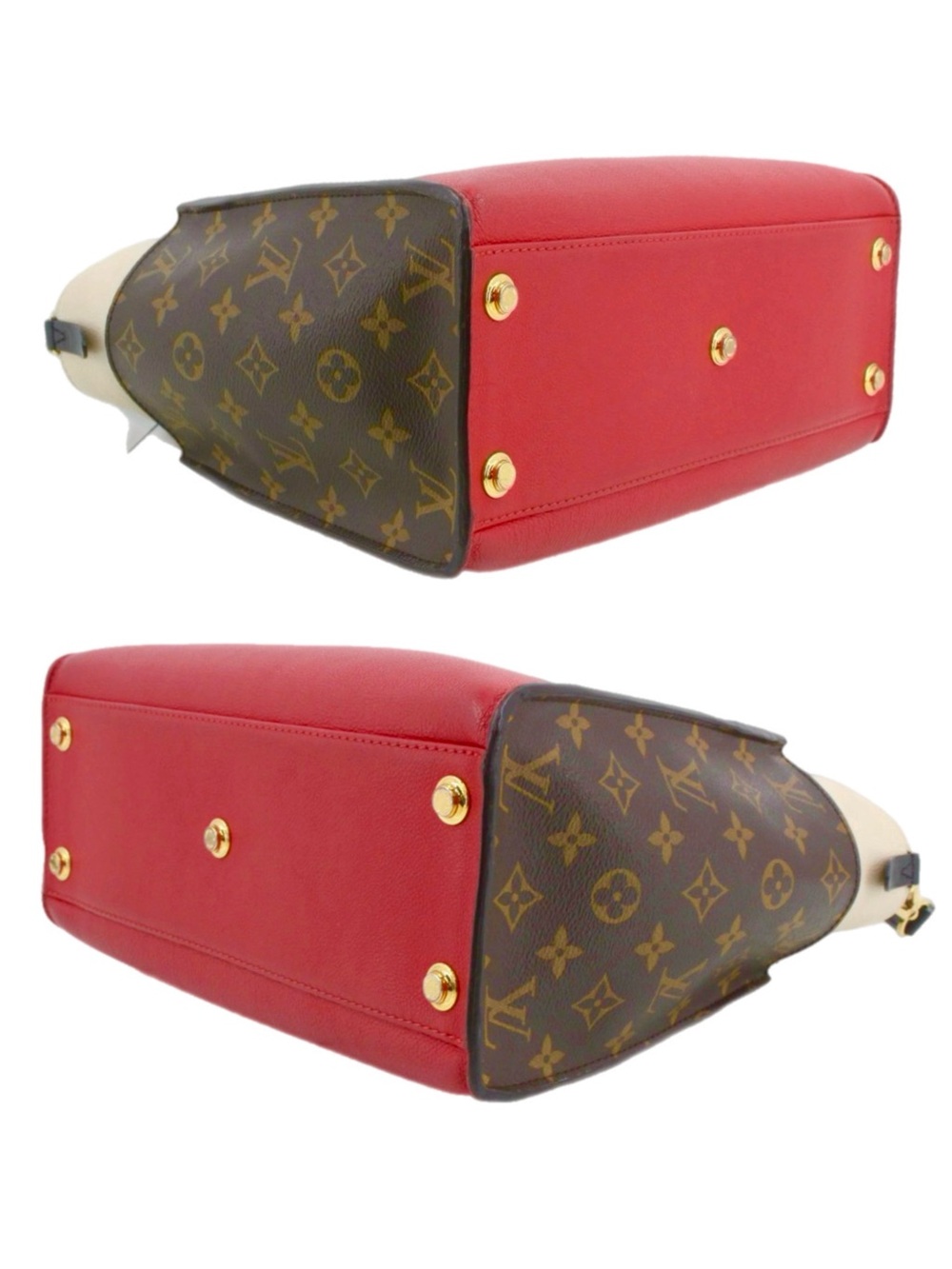 Authentic Louis Vuitton On My Side MM Red Calf Leather Monogram Tote Shoulder Ba - Picture 6 of 13